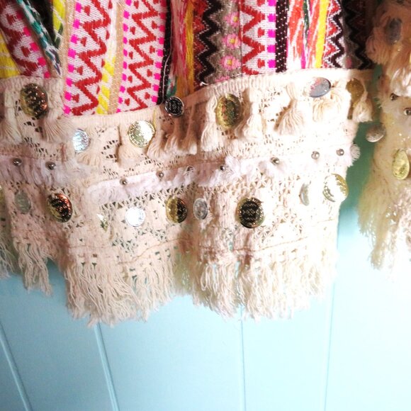 Southwestern Print Jacket Open Front Coat Caftan Sleeves Multi-Colors Size Large - Picture 5 of 9